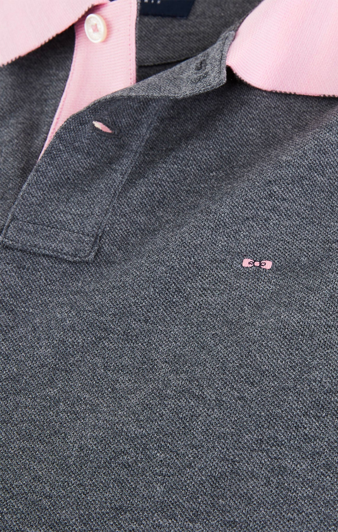Polo manches longues gris en coton avec col contrasté - Image 8