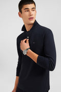 Black cotton polo with contrasting neck