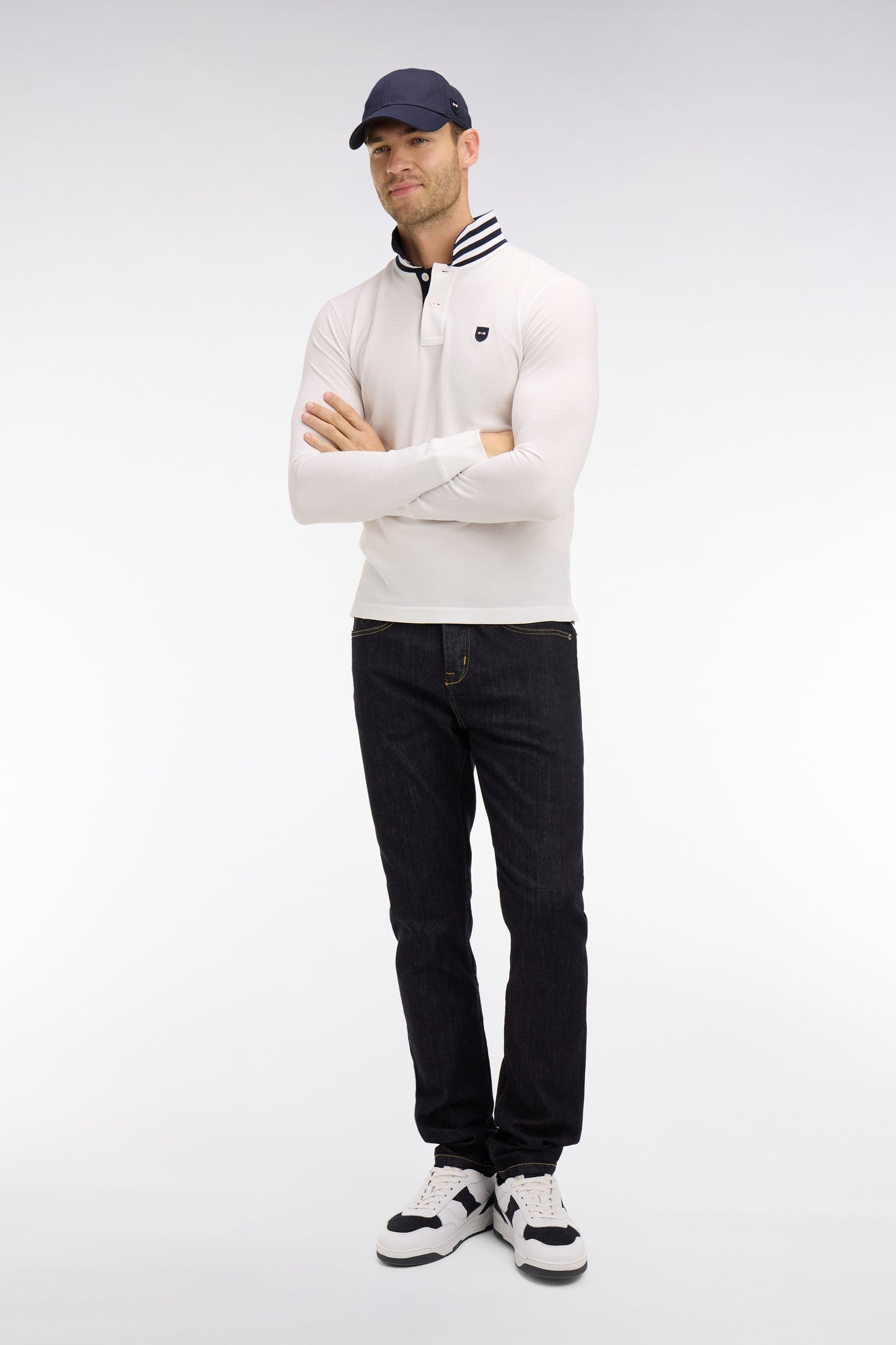 White cotton polo with contrasting neck