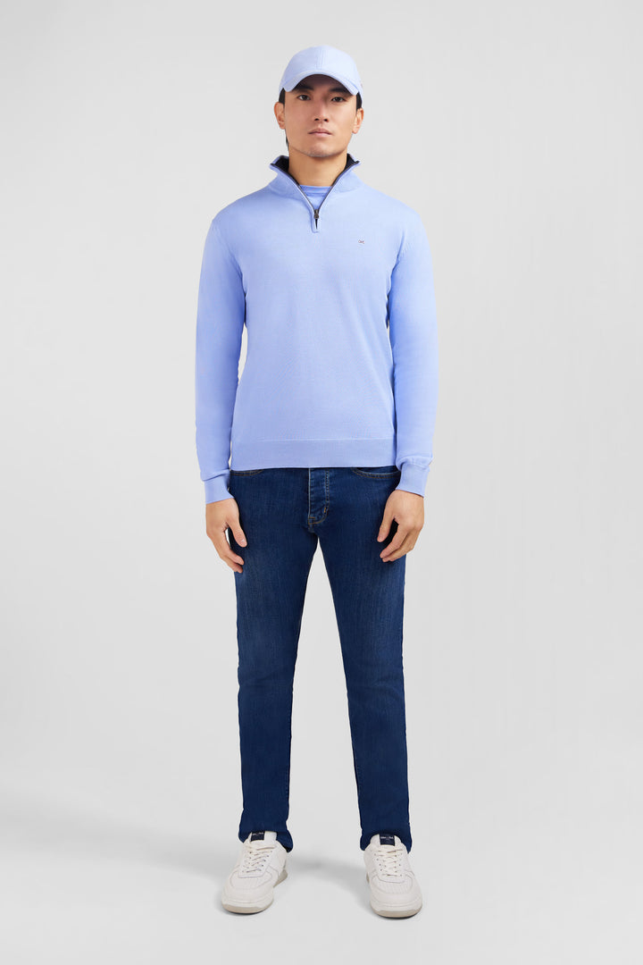 Blue cotton jersey jumper with trucker neck