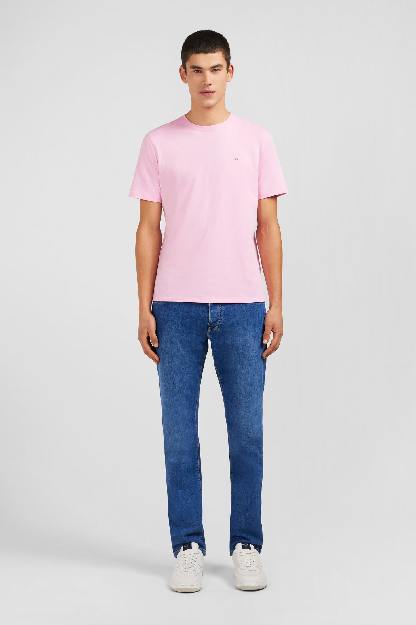 T-shirt rose col rond à manches courtes - Image 1