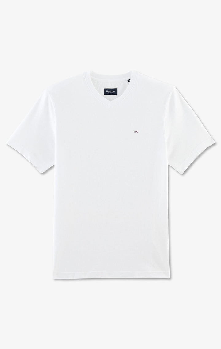 T-shirt blanc col V à manches courtes alt view