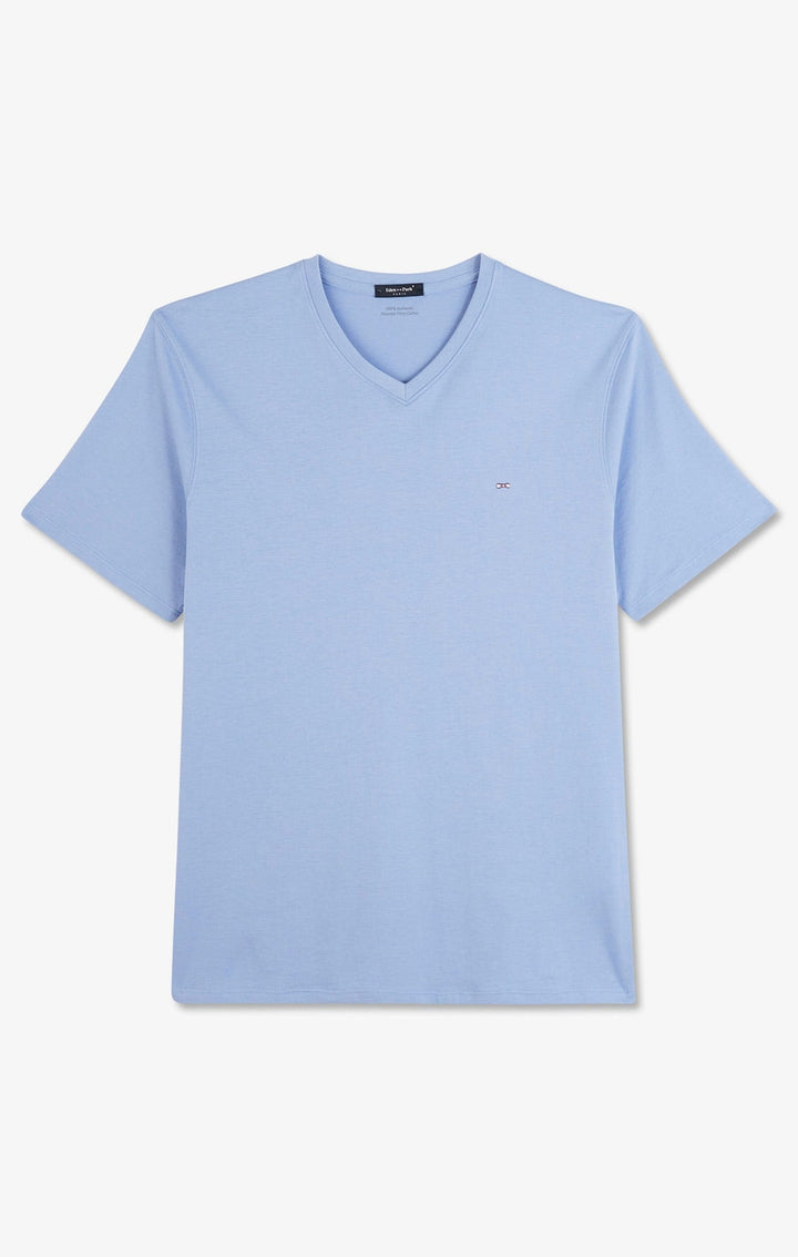 T-shirt bleu col V à manches courtes alt view