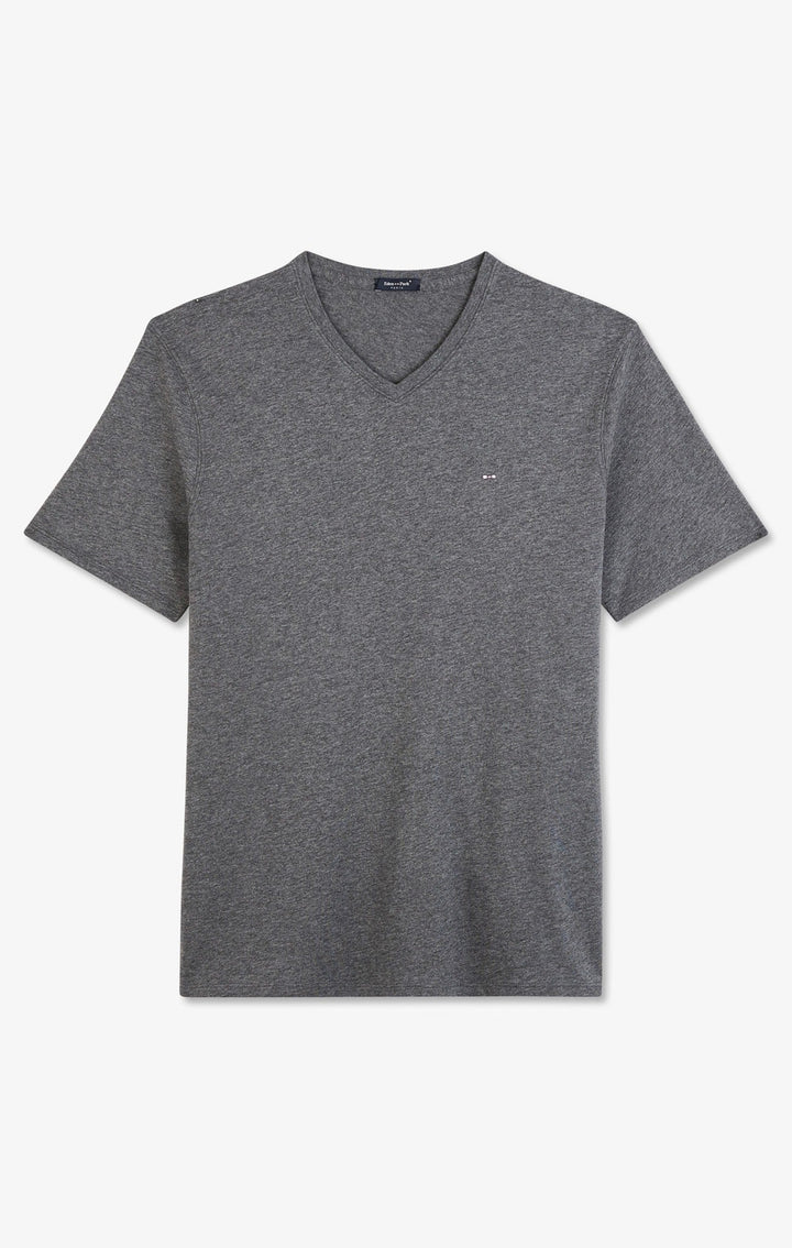 T-shirt gris col V à manches courtes alt view