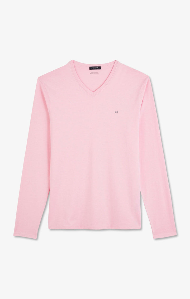 T-shirt rose col V à manches longues alt view
