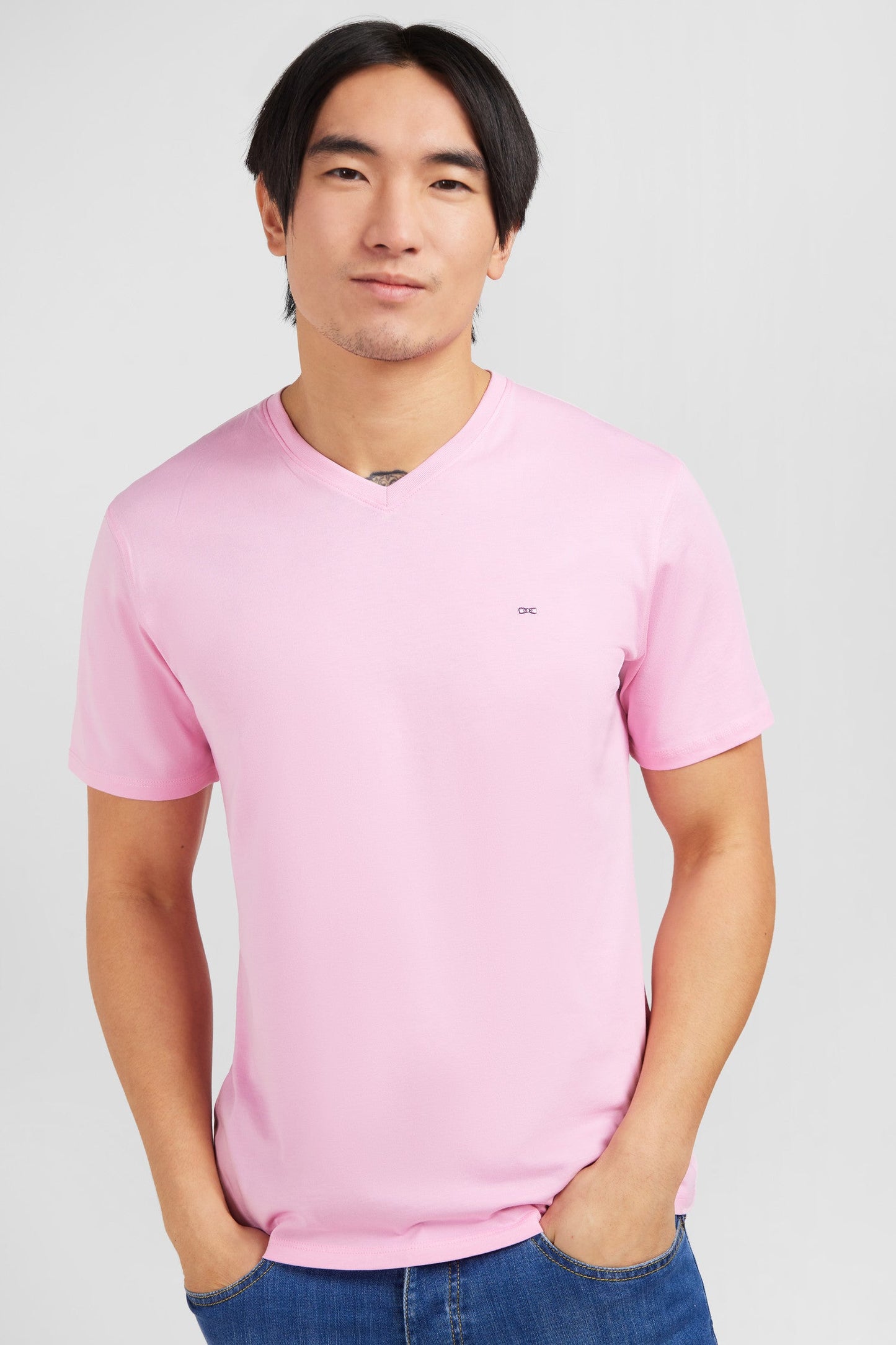 T-shirt rose col V à manches courtes - Image 4