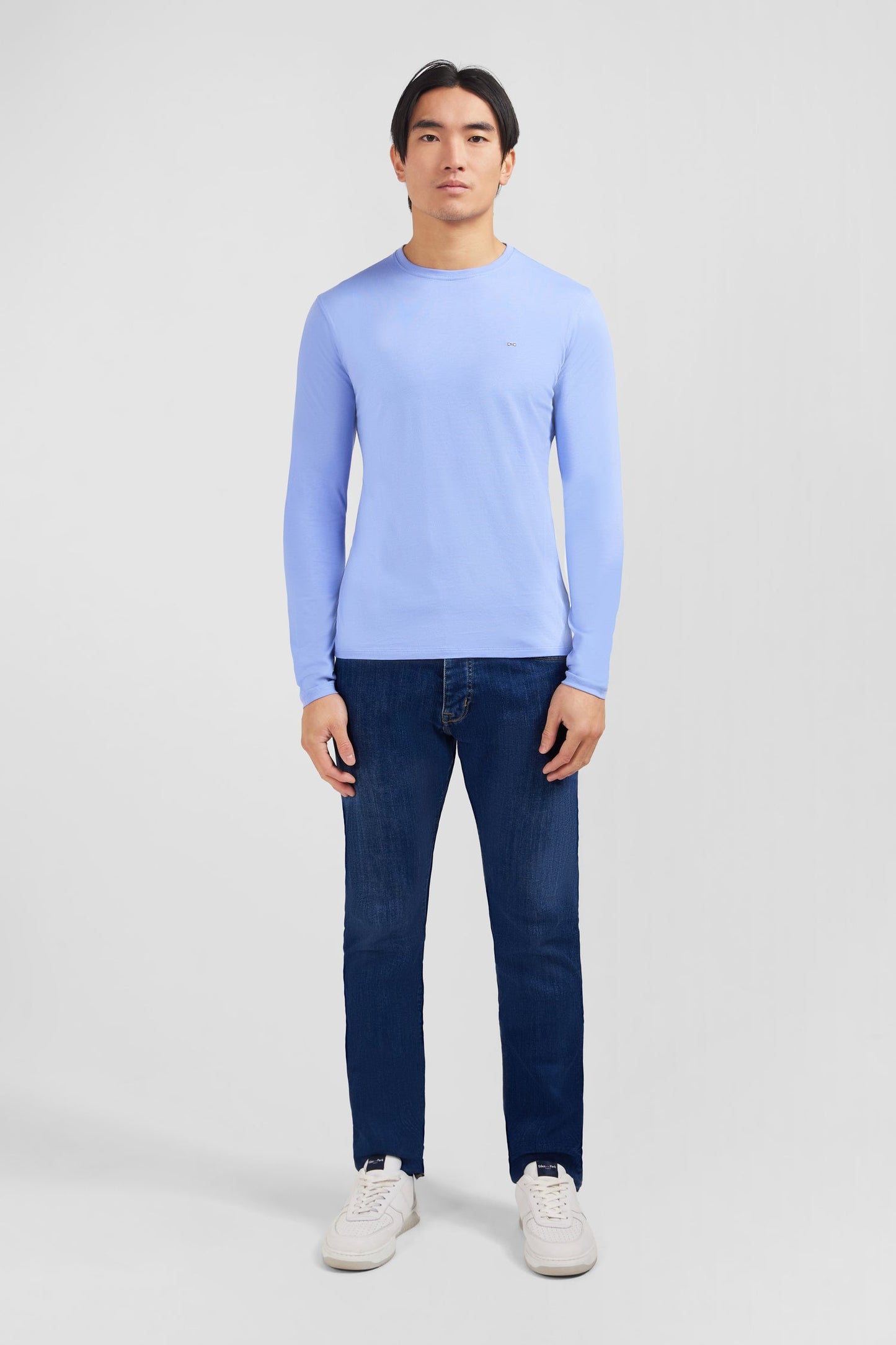 T-shirt bleu col rond à manches longues - Image 1