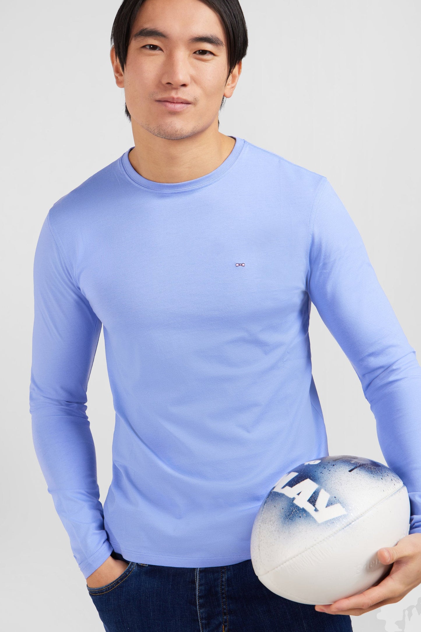 T-shirt bleu col rond à manches longues - Image 4