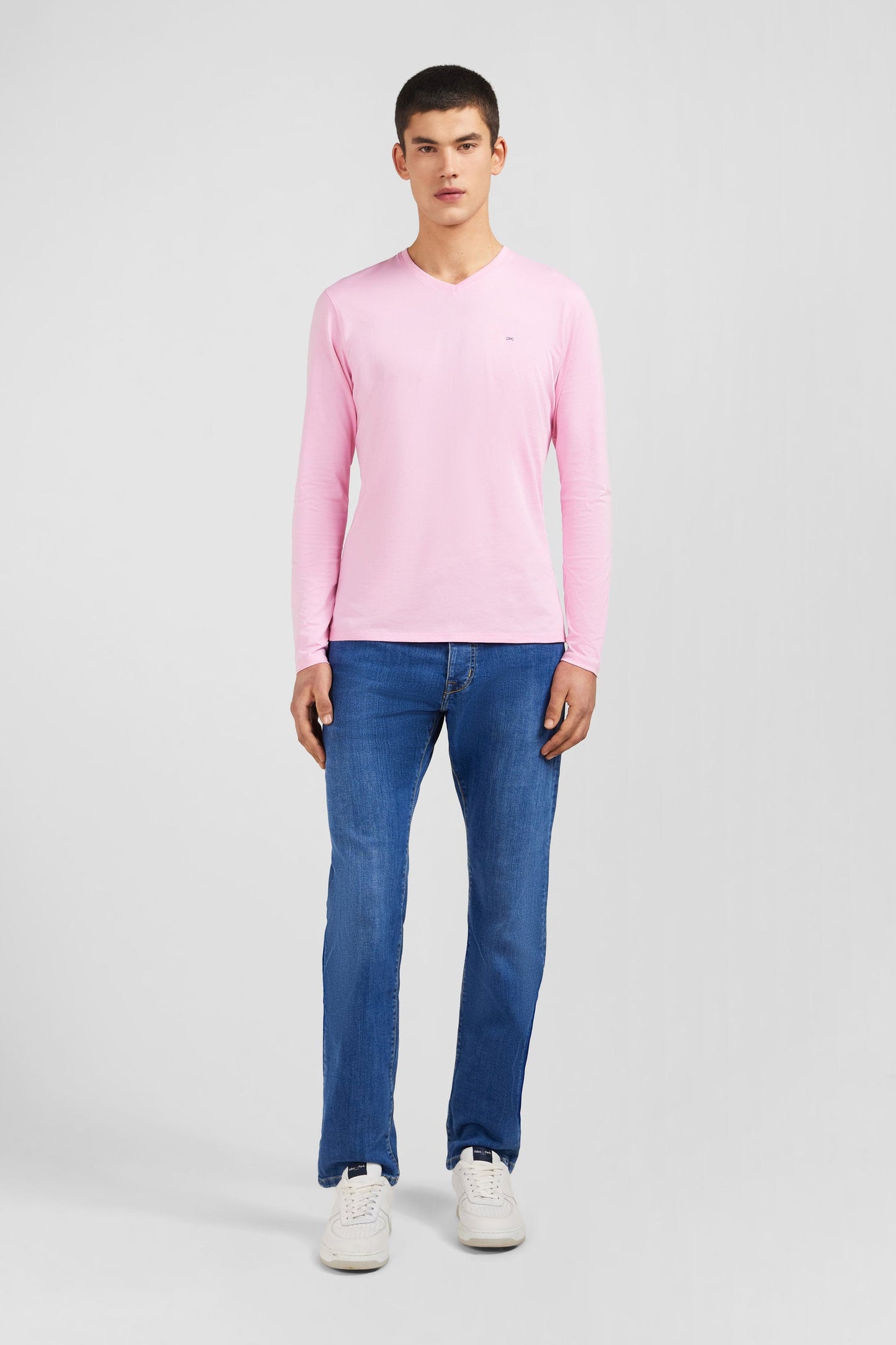 T-shirt rose col V à manches longues - Image 1