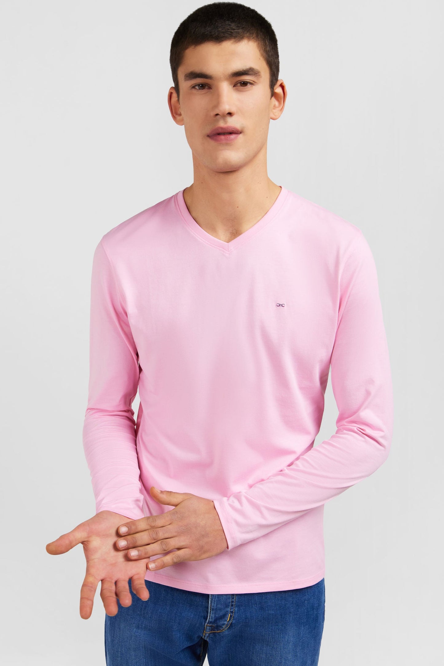 T-shirt rose col V à manches longues - Image 4