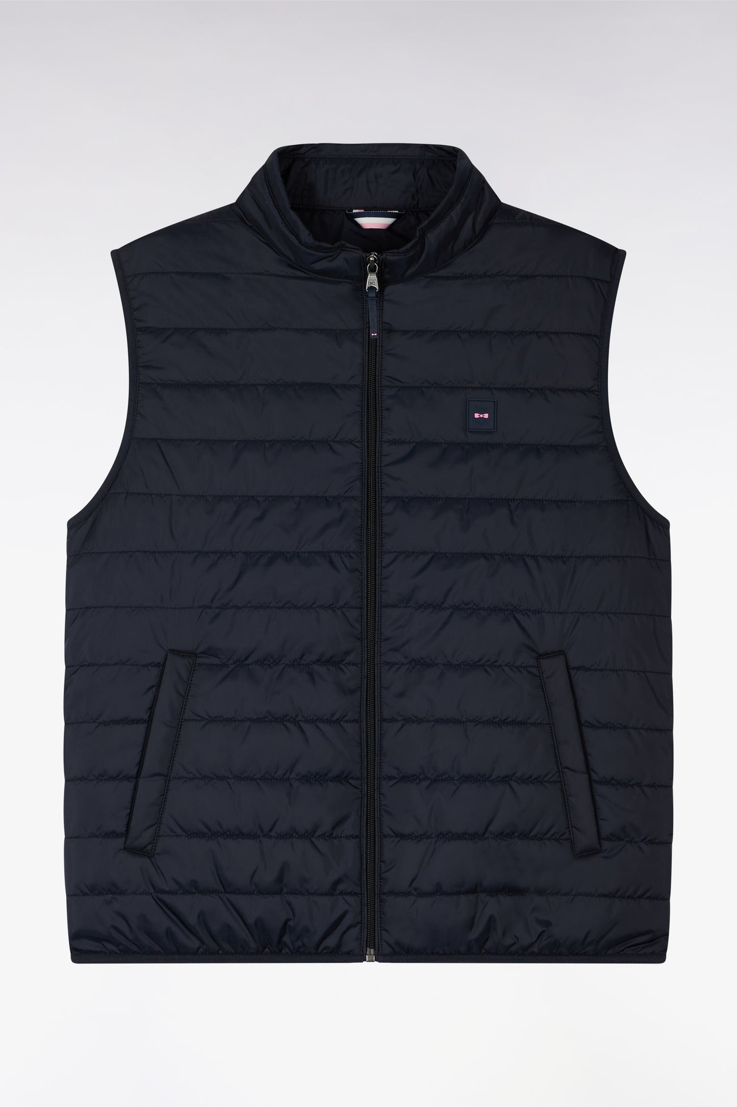 Navy blue sleeveless puffa jacket