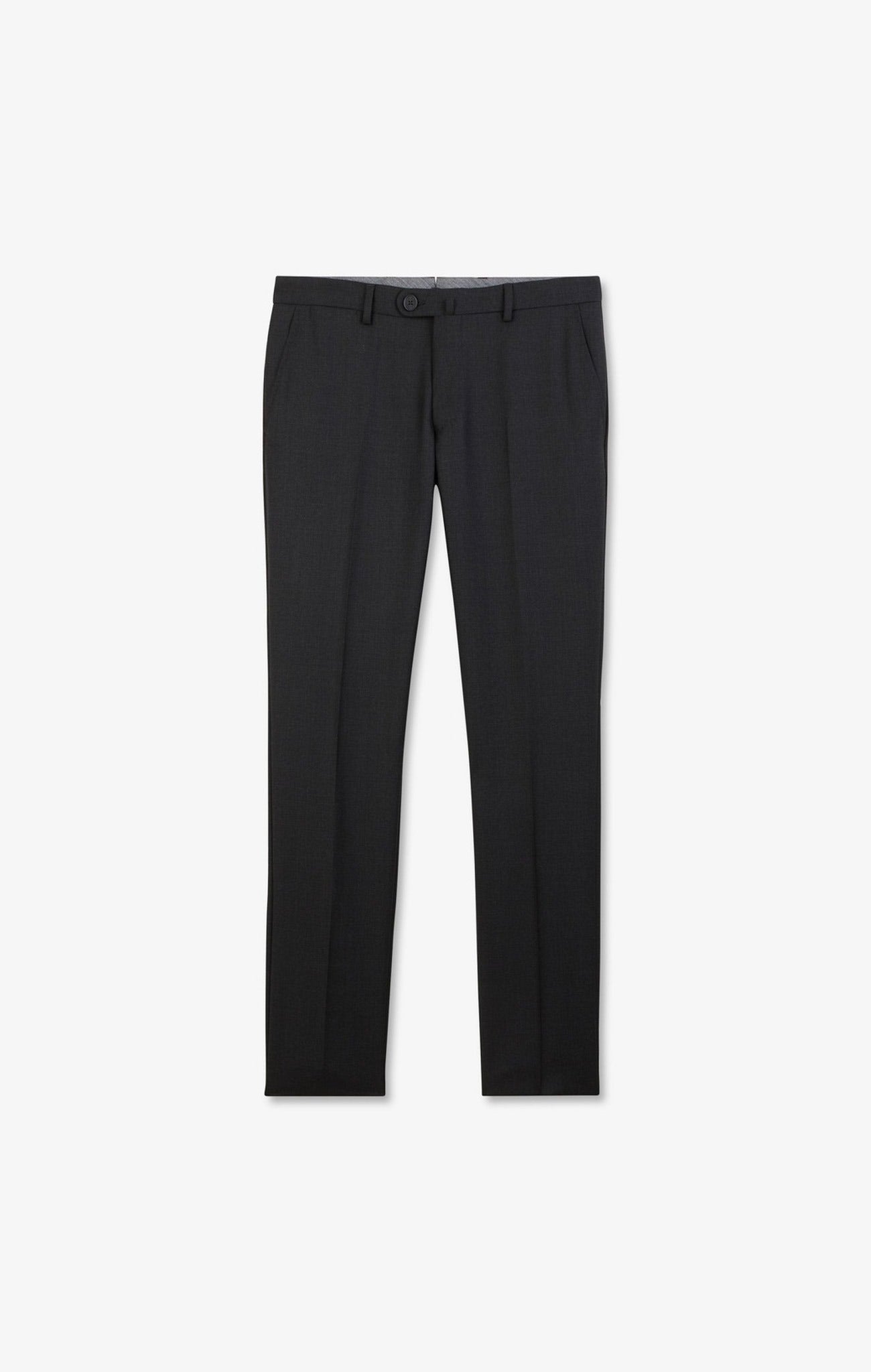 Slim dark grey wool trousers with broken fold