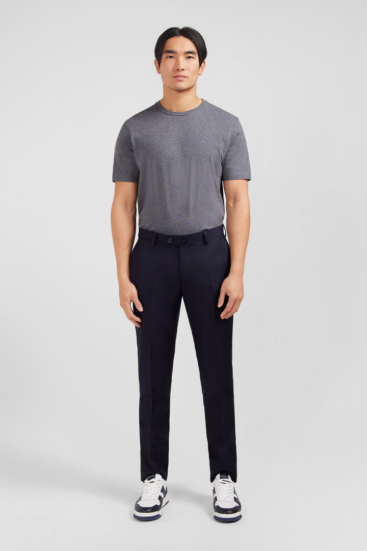 Slim dark blue wool trousers with broken fold