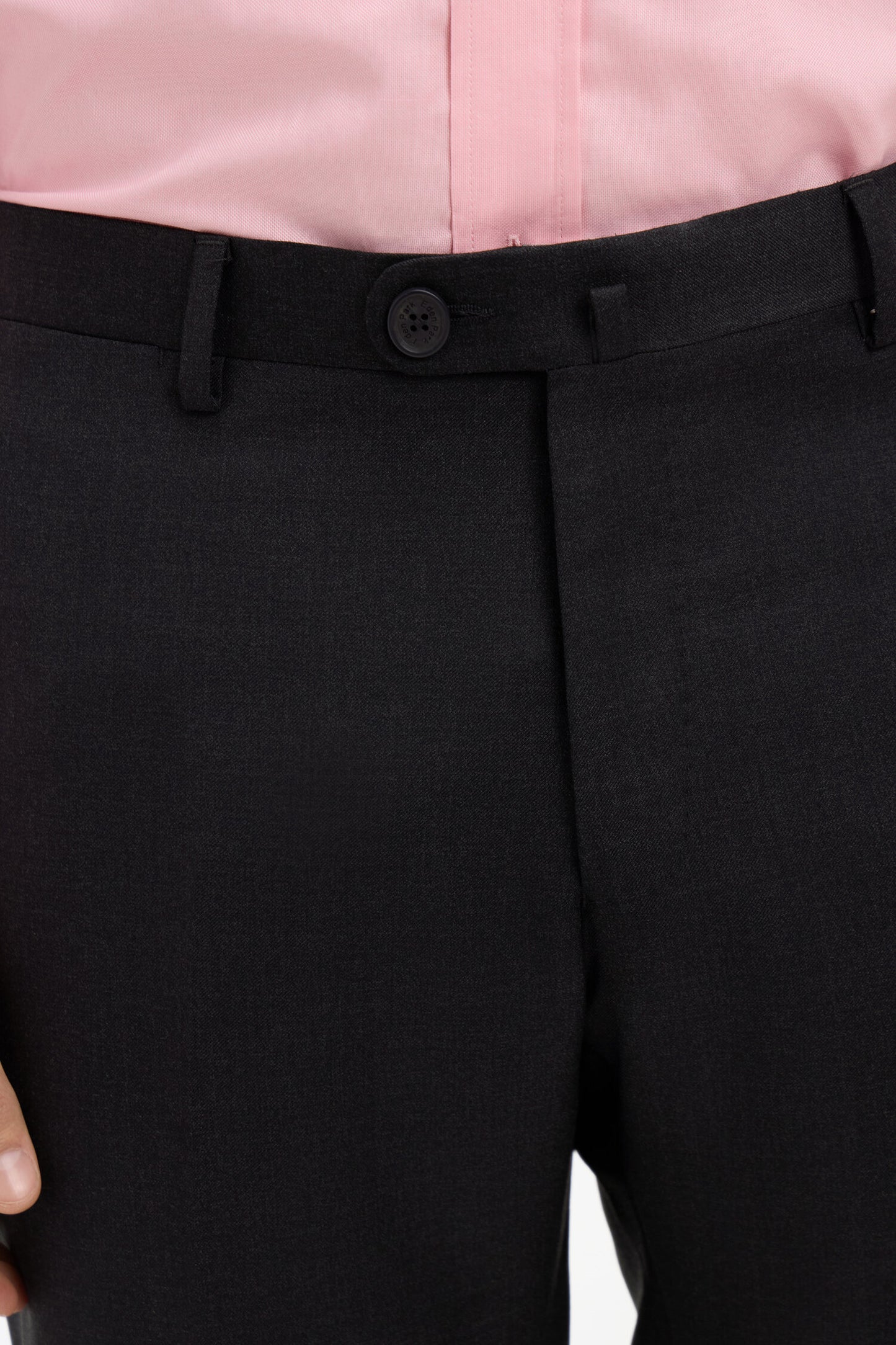 Slim dark grey wool trousers with broken fold