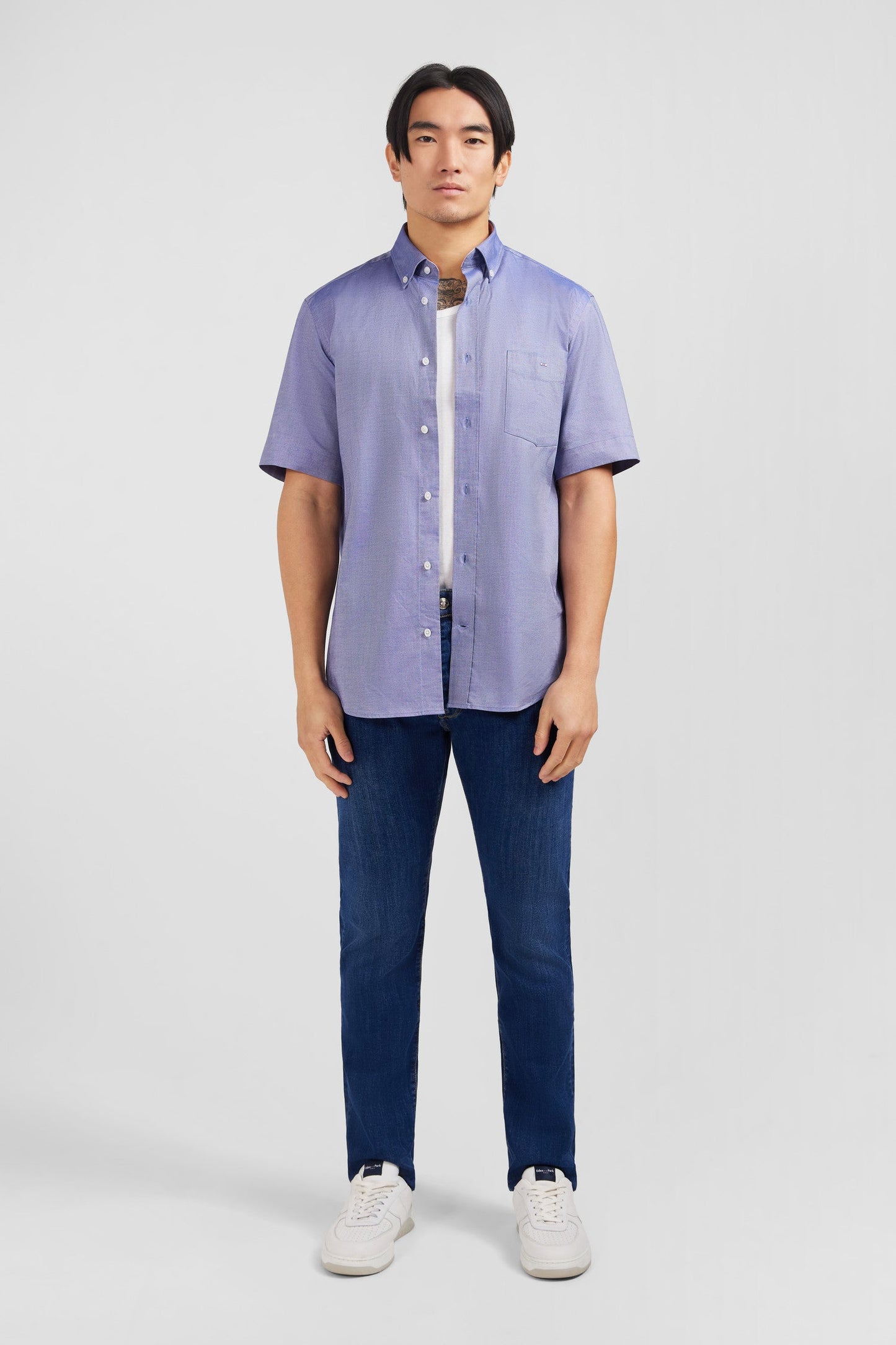 Short sleeved navy cotton shirt - Image 1