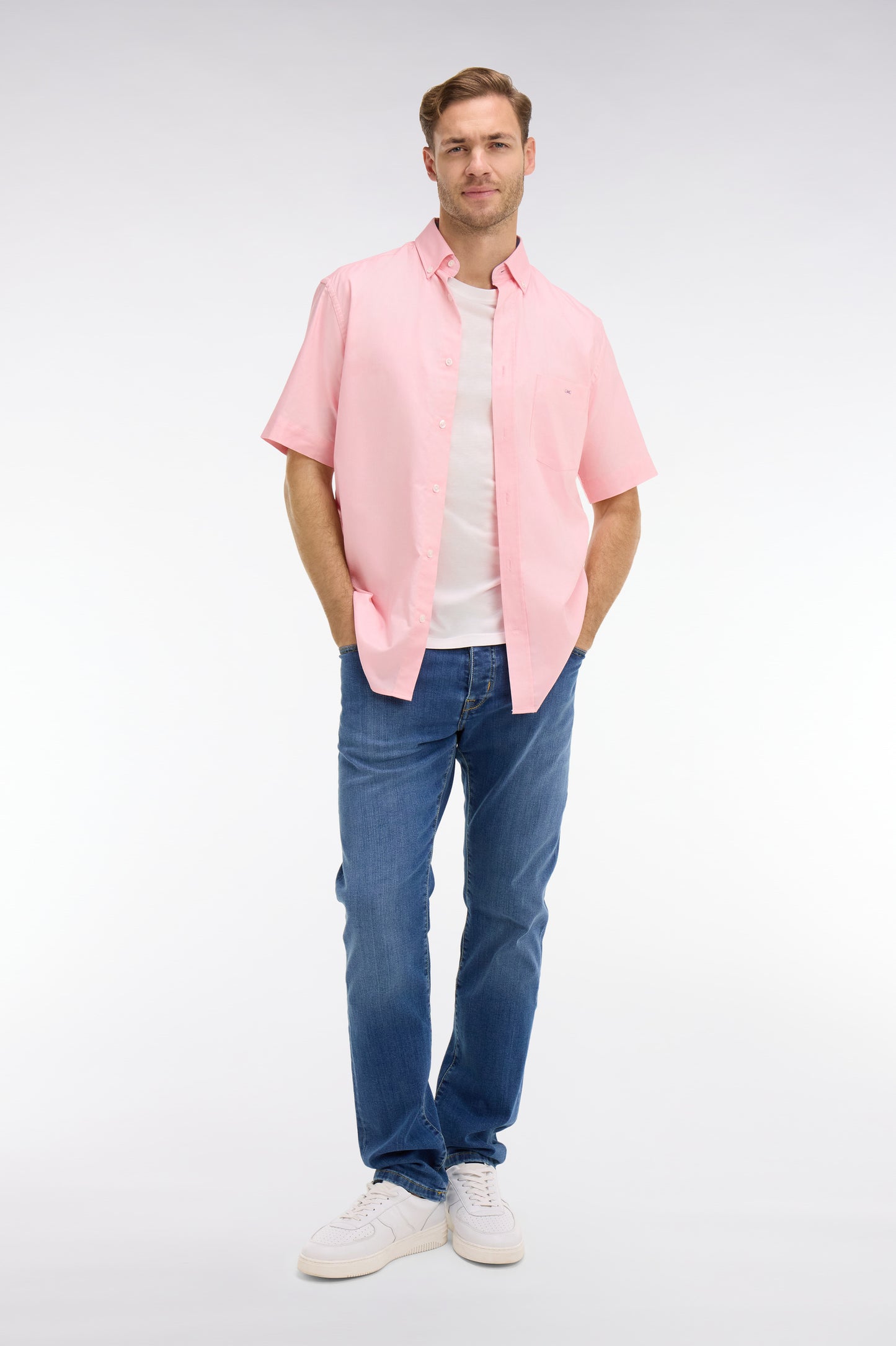 Short sleeved pink cotton shirt