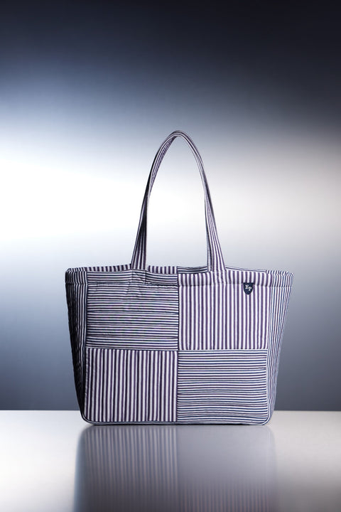 Sac cabas matelassé rayé upcyclé Pap'Atelier - Image 2