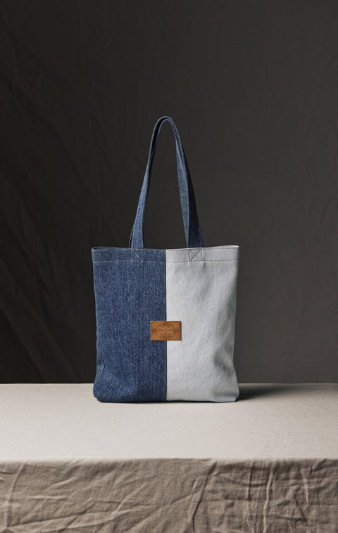 Pap'Atelier upcycled two-tone denim tote bag - Image 1