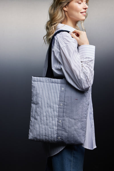 Pap'Atelier upcycled striped cotton patchwork tote bag