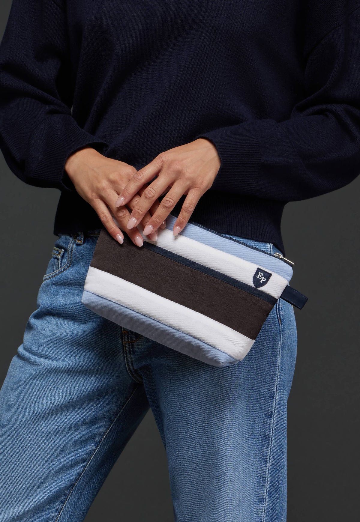 Upcycled striped velvet pouch Pap'Atelier