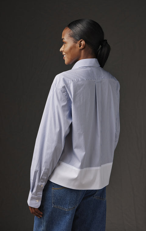 Upcycled blue and white striped cotton shirt Pap'Atelier - Image 2