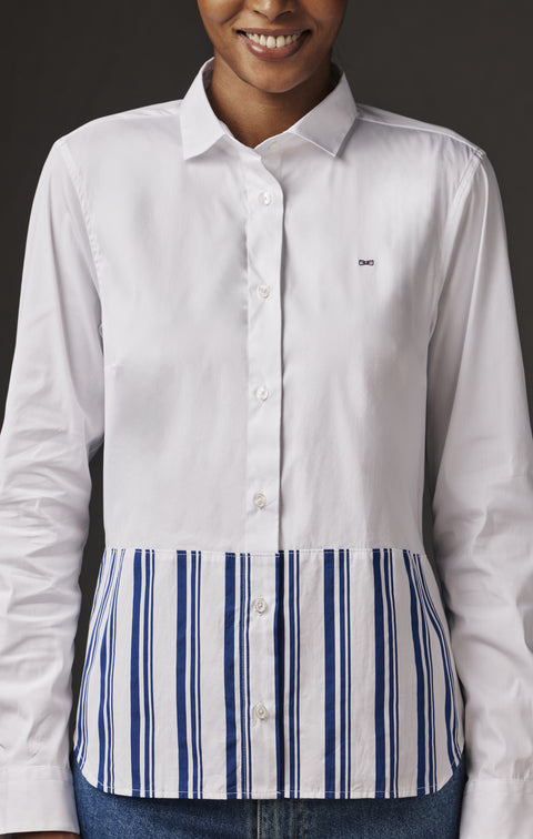 Pap'Atelier upcycled white cotton poplin and striped patchwork shirt - Image 3
