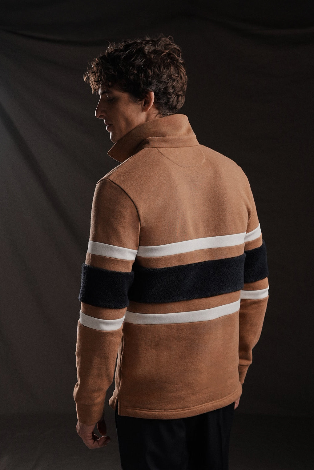 PAP'Atelier camel rugby shirt with horizontal stripes