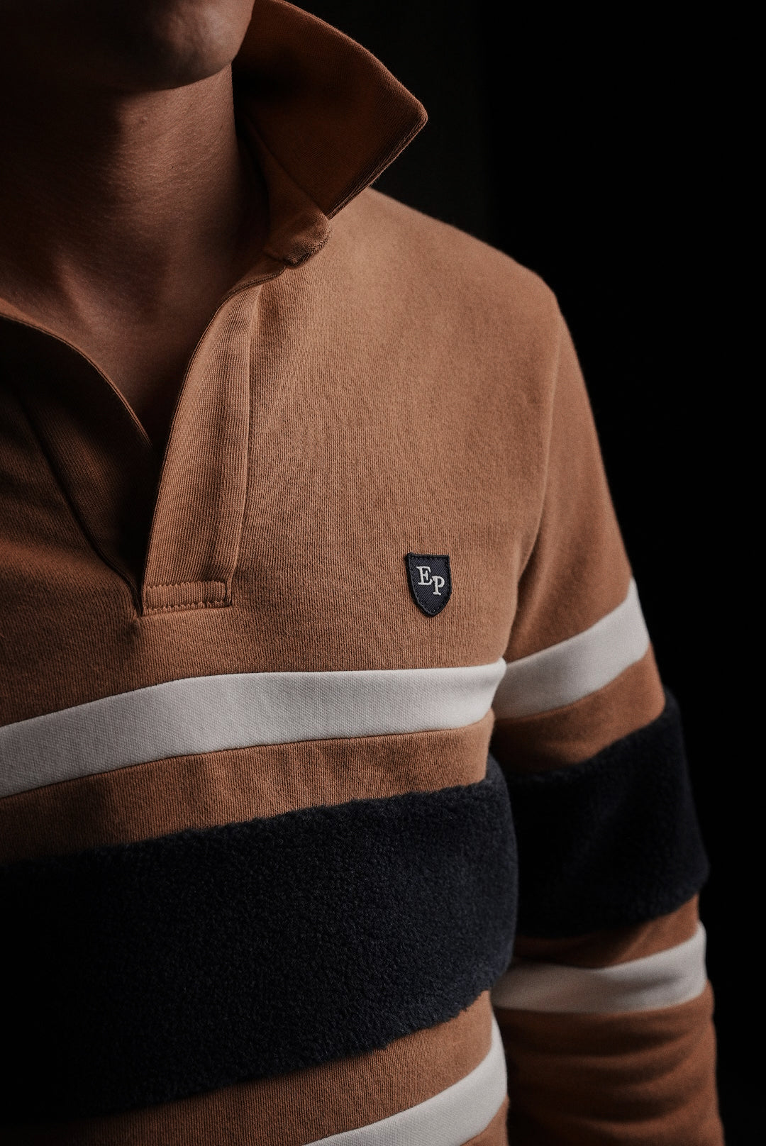 PAP'Atelier camel rugby shirt with horizontal stripes