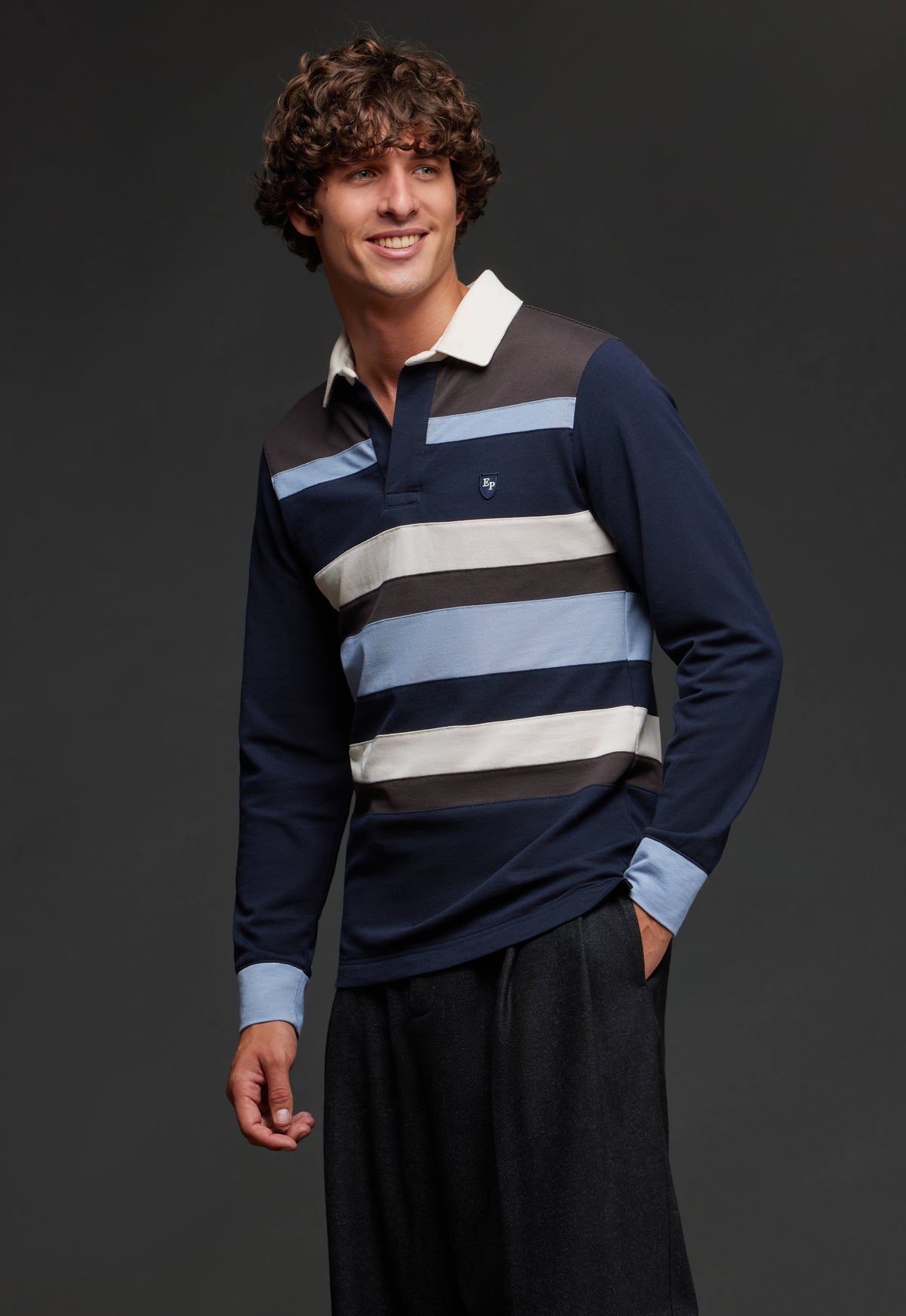 Blue and brown striped cotton jersey cut and sewn upcycled Pap'Atelier