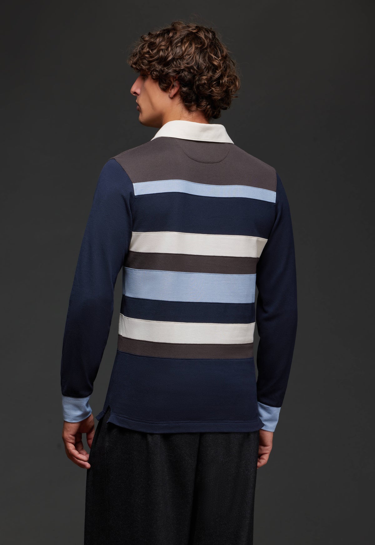 Blue and brown striped cotton jersey cut and sewn upcycled Pap'Atelier