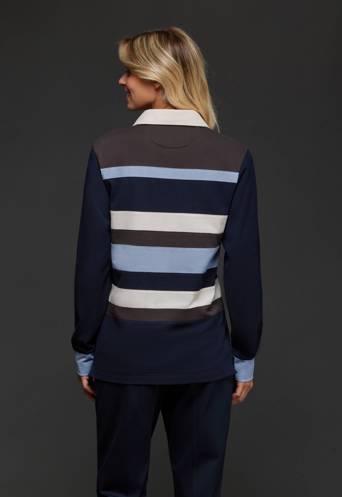 Blue and brown striped cotton jersey cut and sewn upcycled Pap'Atelier