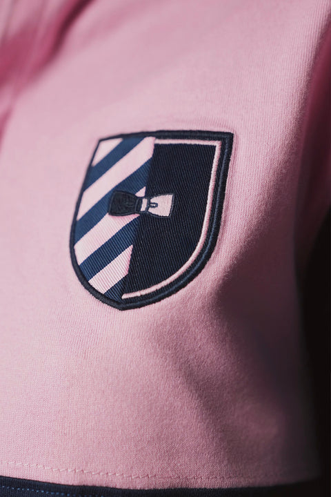 Navy and pink Pap'atelier cotton piqué cut and sewn polo shirt with badge - Image 2