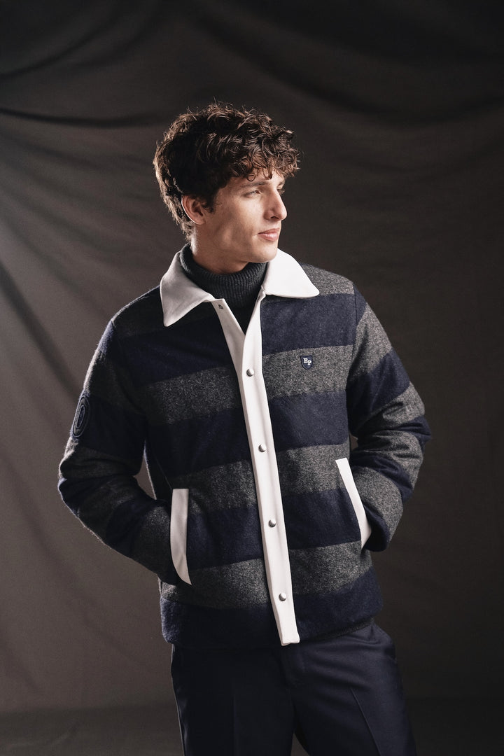 PAP'Atelier quilted jacket in grey and navy stripes