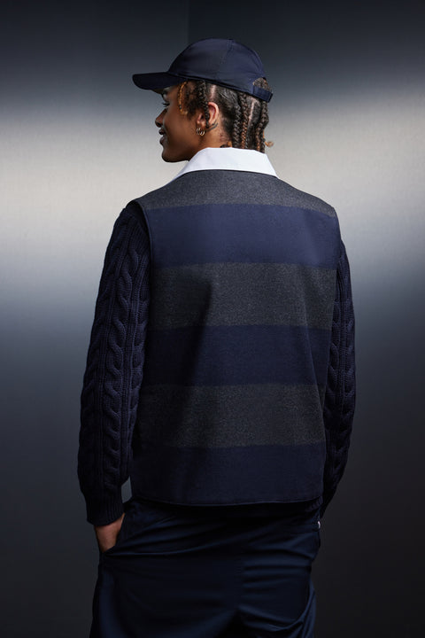 Gilet sans manches à rayures marine et grises et col maillot upcyclé Pap'Atelier - Image 2