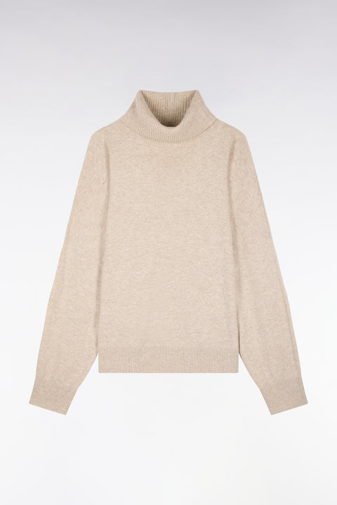 Pull col roulé en laine vierge et cachemire beige - Image 1