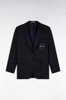 Navy blazer jacket oversized cut badge badge