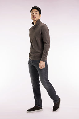 Jean 5 poches en denim stretch mélangé gris délavé coupe Regular - Image 3