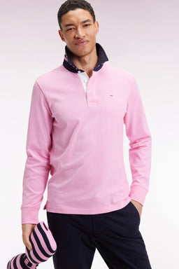 Long-sleeved jersey in pink under striped collar - Image 3
