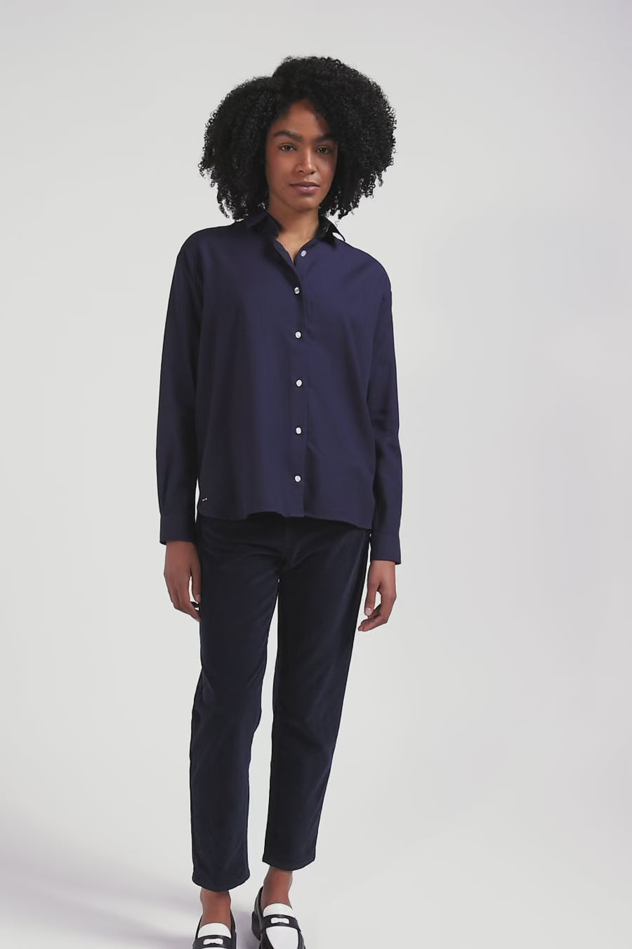 Oversize indigo cotton and cashmere shirt