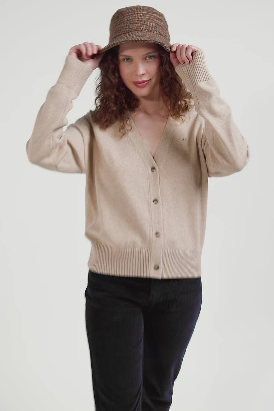 Relax beige blended wool and cotton cardigan