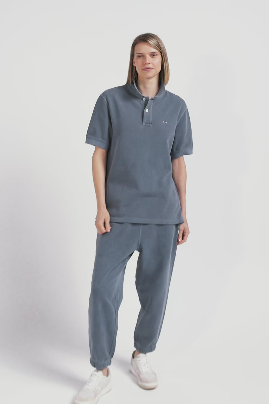 Polo manches courtes unisexe en piqué coton gris surteint coupe Oversized