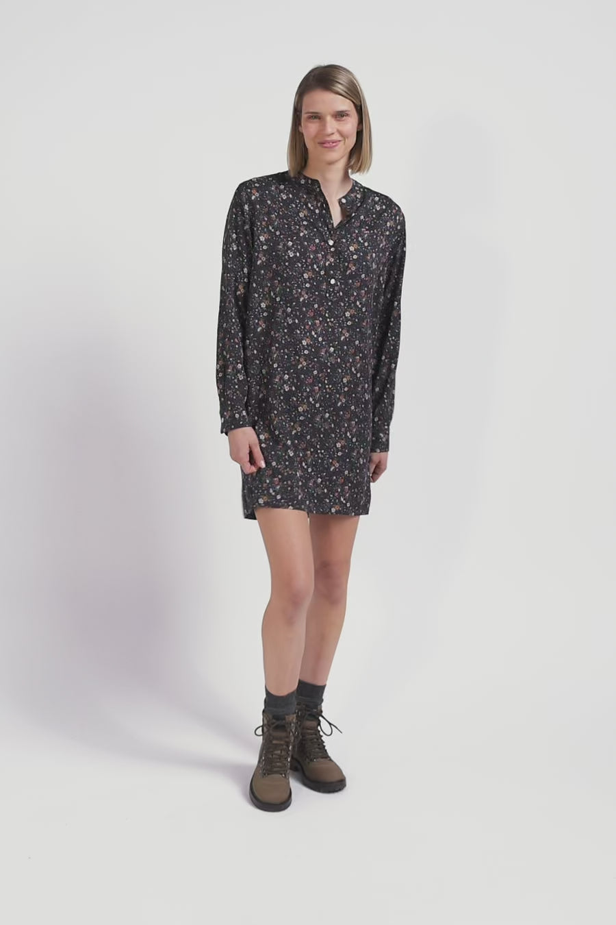 Black lyocell floral shirt dress