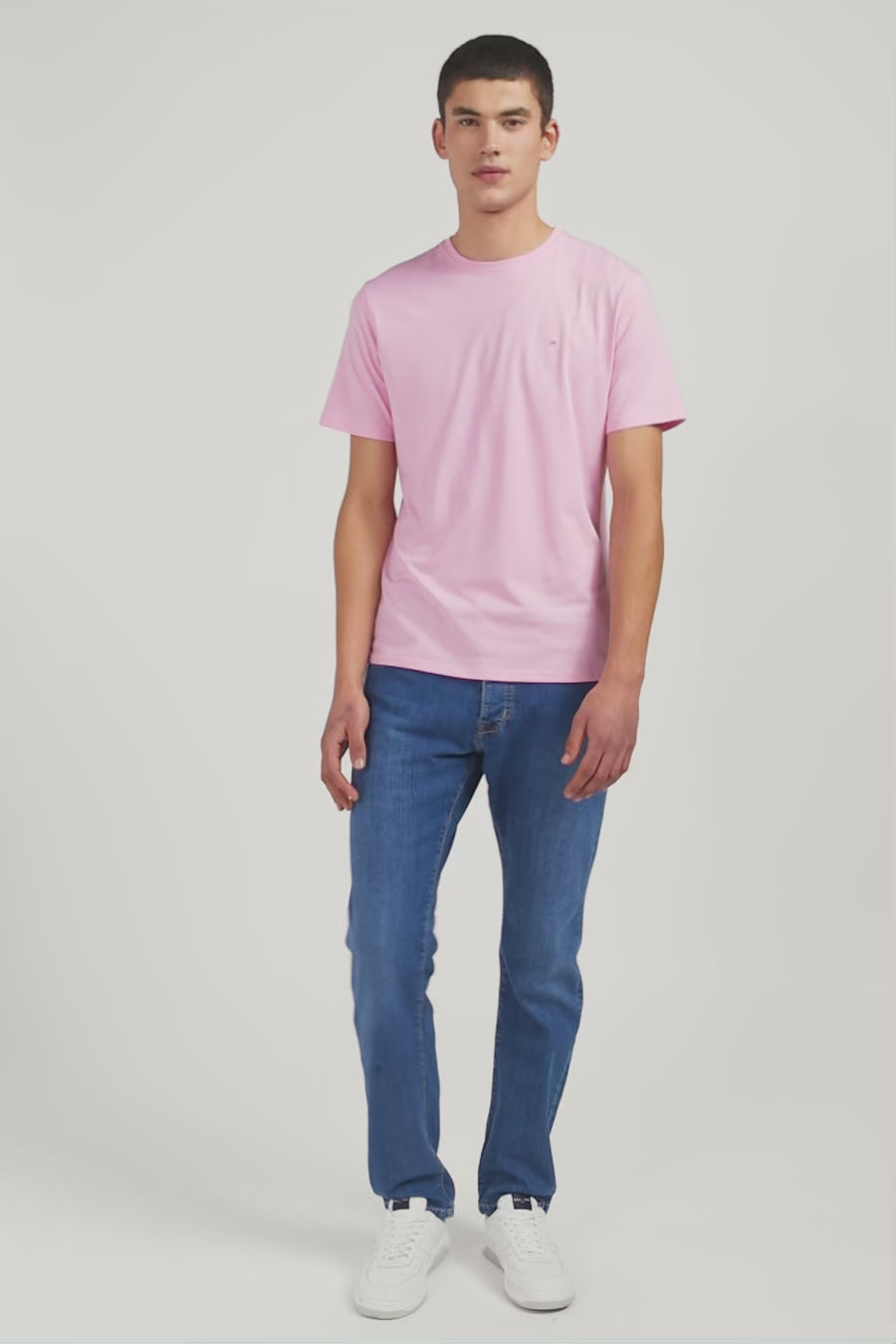 Crew neck pink pima cotton t-shirt