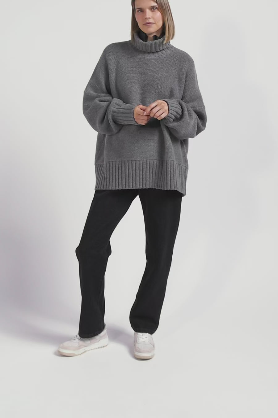 Oversize grey wool blend turtleneck jumper