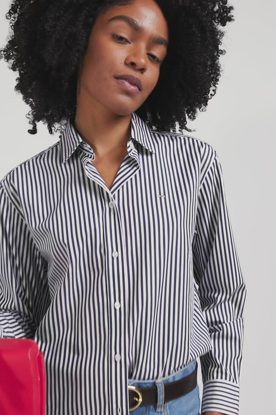 Relaxed navy blue striped cotton shirt