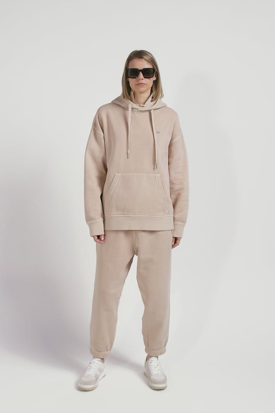 Sweatshirt à capuche unisexe en molleton coton beige surteint coupe Oversized