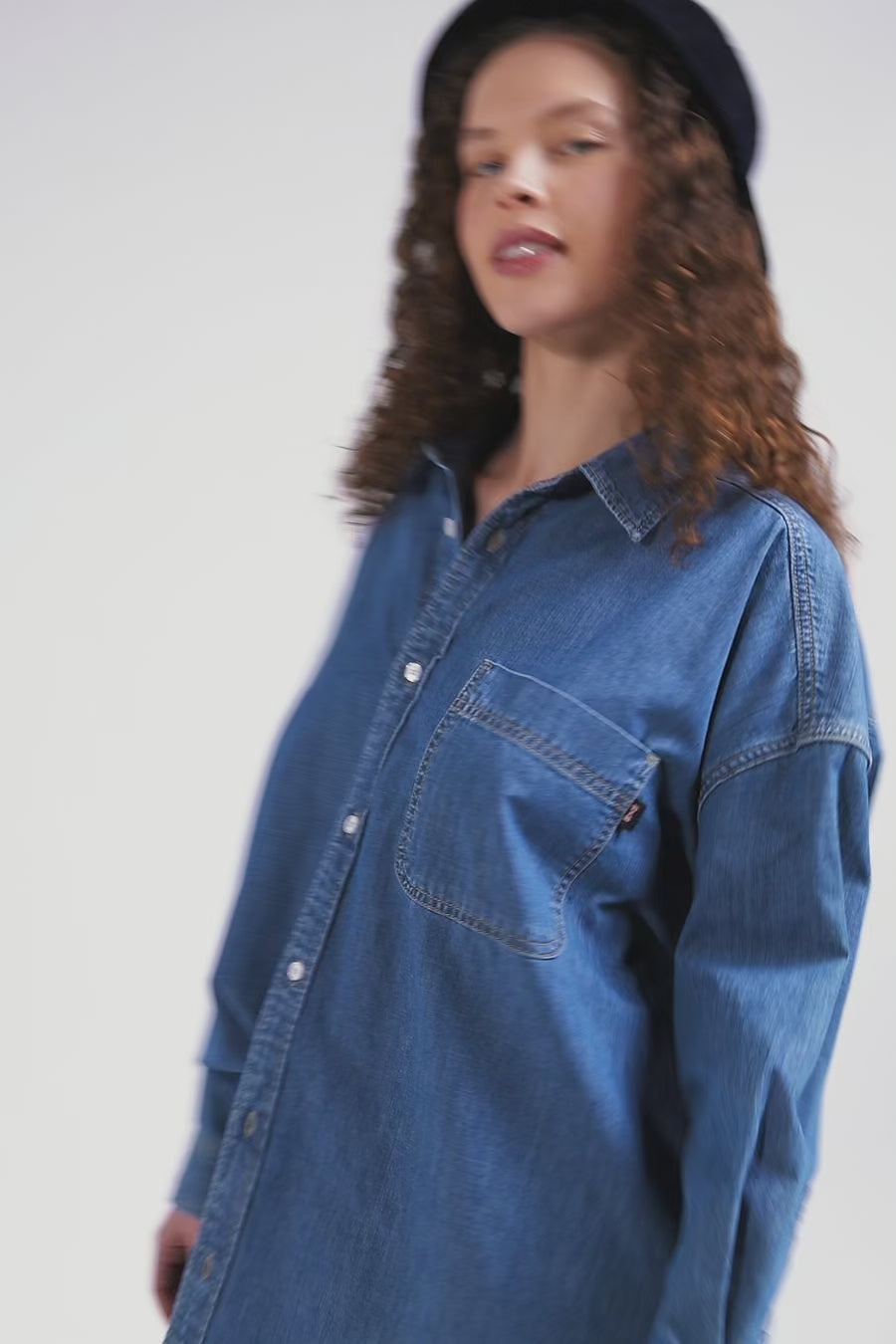 Oversize sky blue cotton shirt with patch pocket