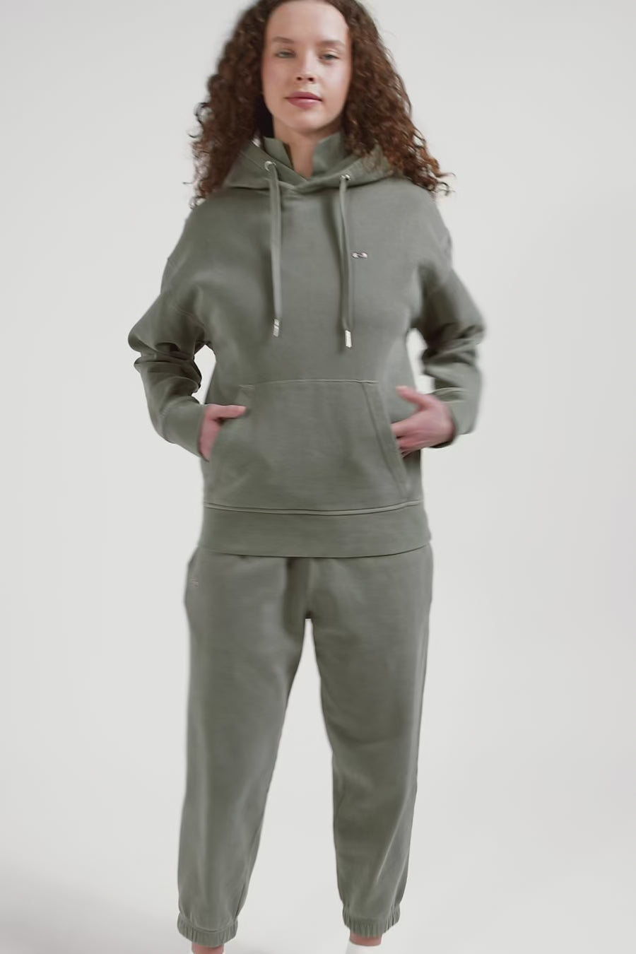 Sweatshirt à capuche unisexe en molleton coton kaki surteint coupe Oversized