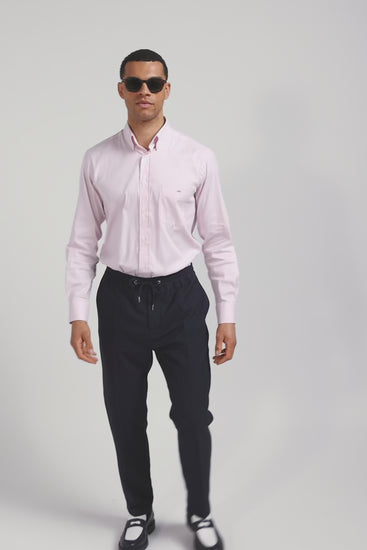 Chemise en popeline de coton rose à rayures bâton coupe Regular