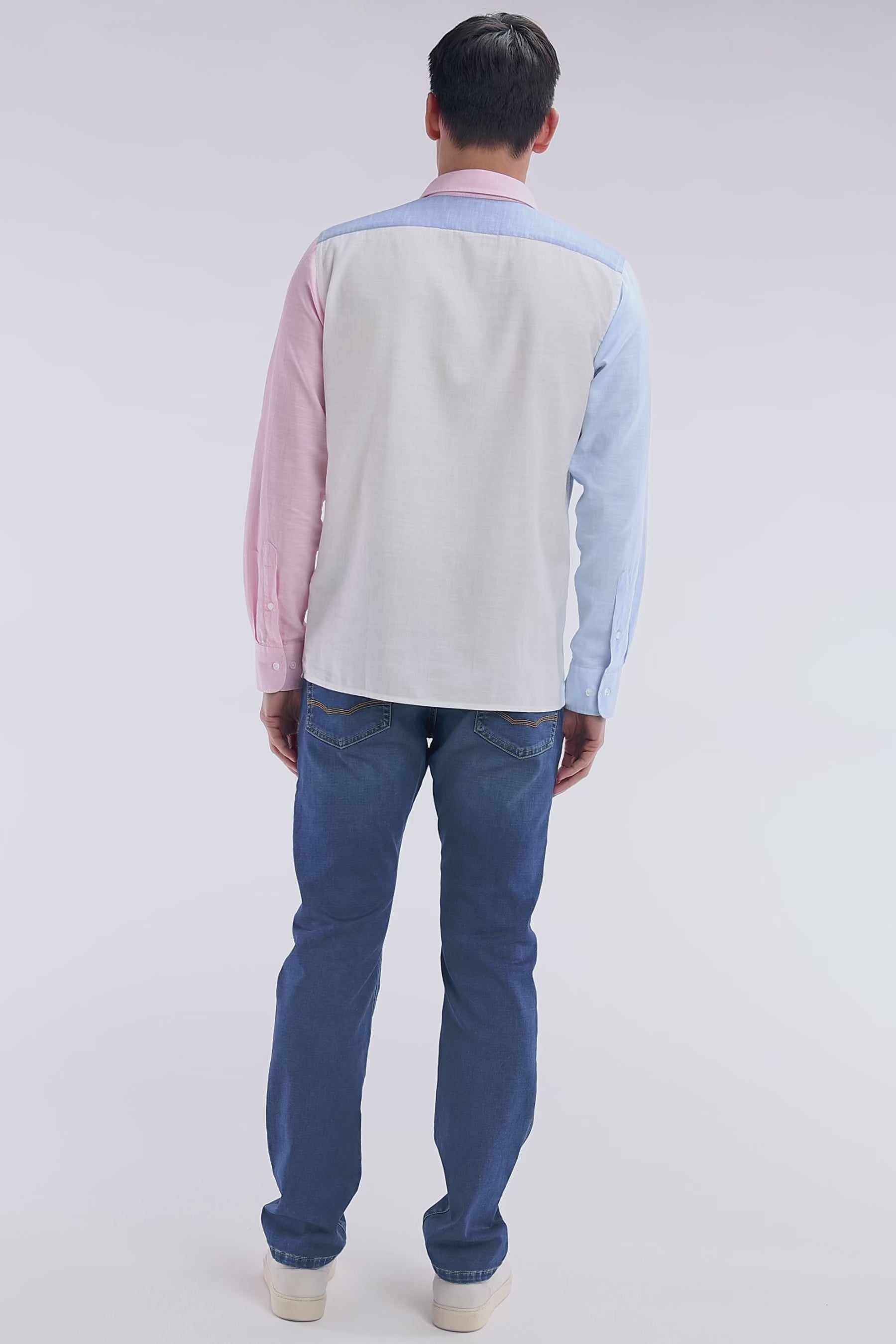 Chemise colorblock bleue et rose coupe droite